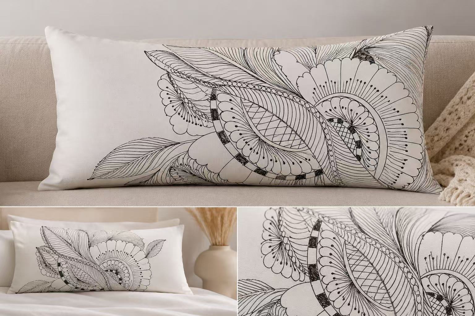 Botanical Line Art Decorative Pillow