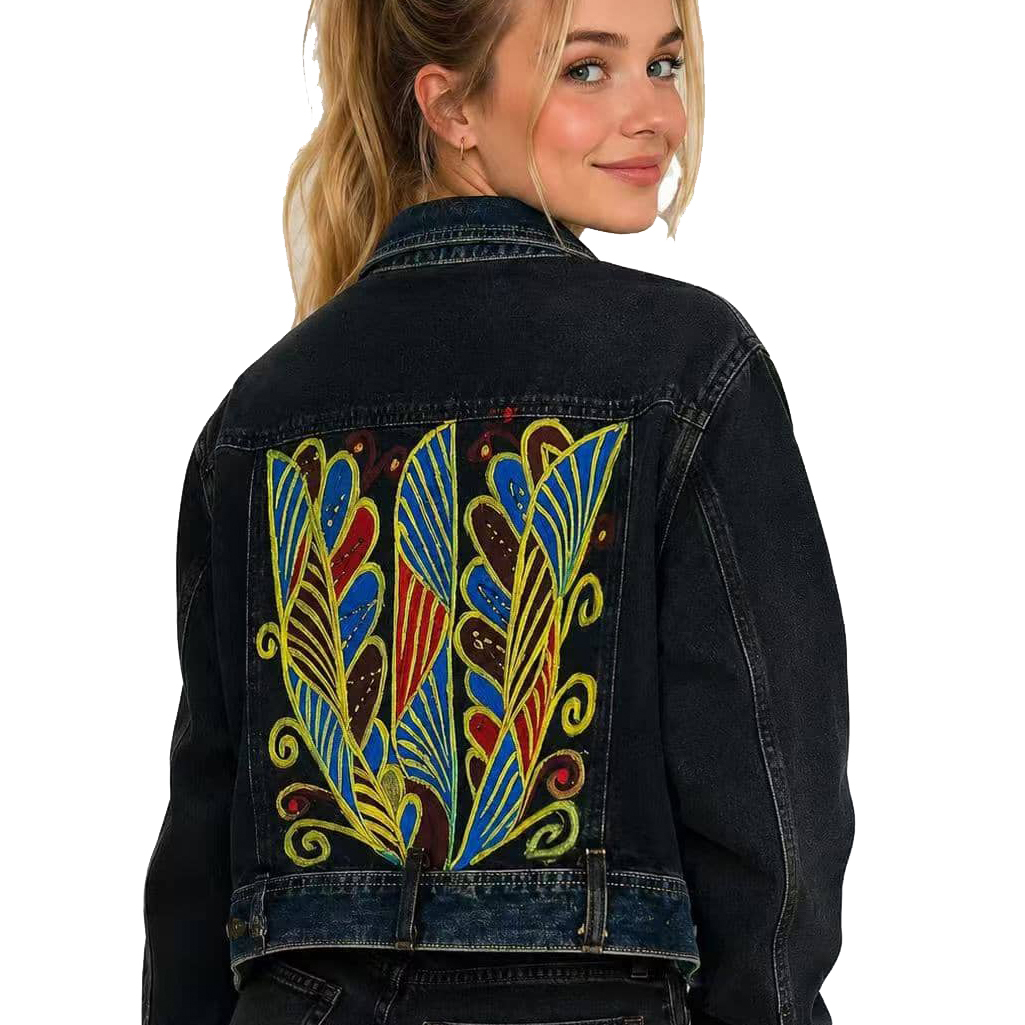 Custom Hand-Painted Denim Jacket with Winged Design